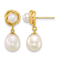 14k Polished Rice/Button Freshwater Cultured Pearl Post Dangle Earrings