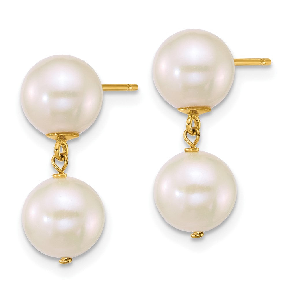 14k 7-8mm Round White FW Cultured 2 Pearl Dangle Post Earrings