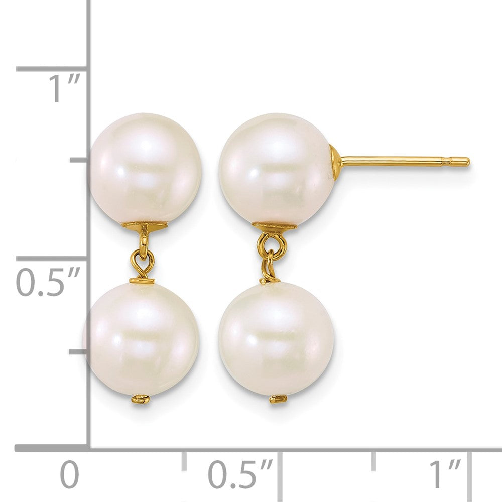 14k 7-8mm Round White FW Cultured 2 Pearl Dangle Post Earrings