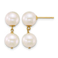 14k 7-8mm Round White FW Cultured 2 Pearl Dangle Post Earrings