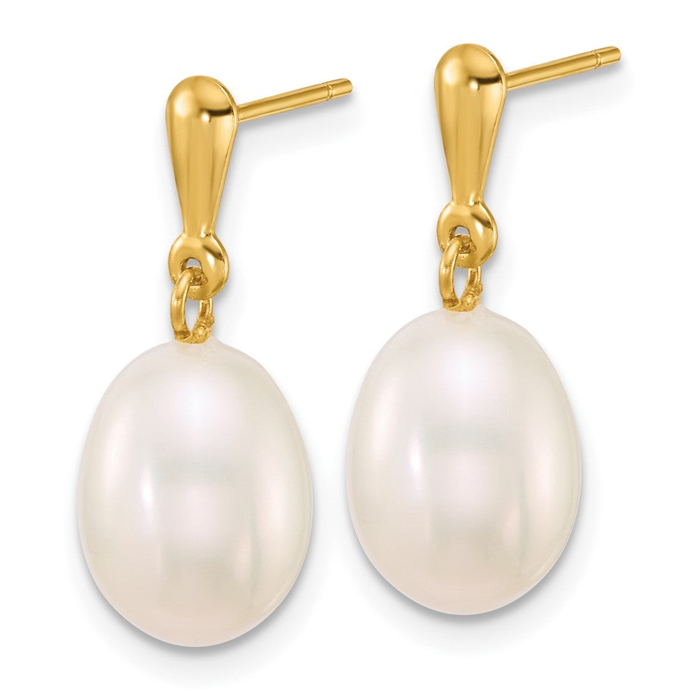 14k 8-9mm Rice White Freshwater Cultured Pearl Post Dangle Earrings