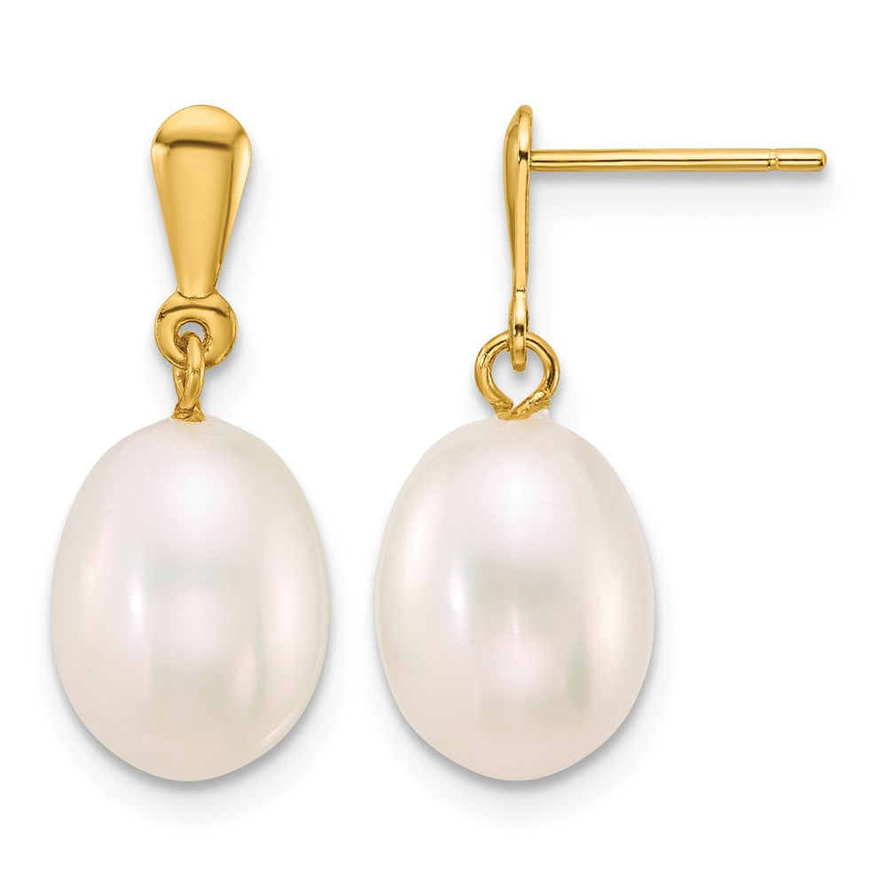14k 8-9mm Rice White Freshwater Cultured Pearl Post Dangle Earrings