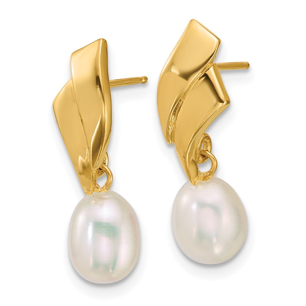 14k Polished 5-7mm Teardrop FW Cultured Pearl Post Dangle Earrings
