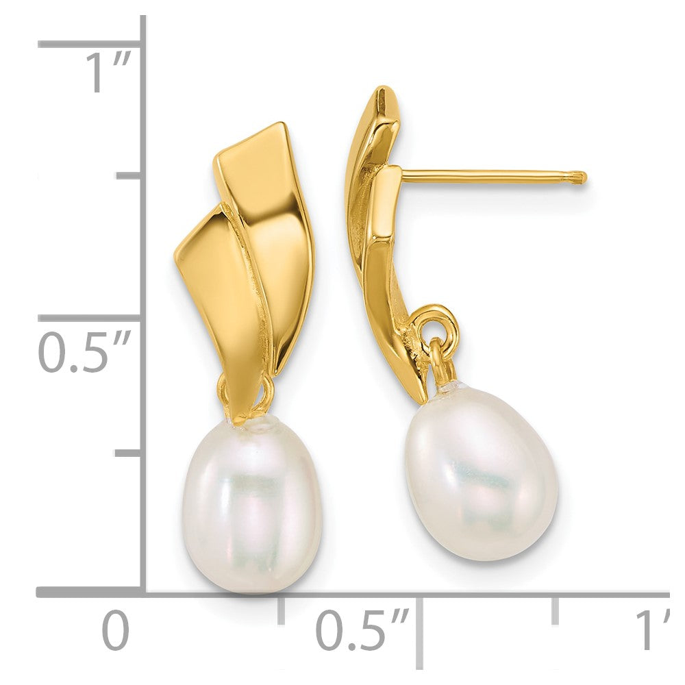 14k Polished 5-7mm Teardrop FW Cultured Pearl Post Dangle Earrings