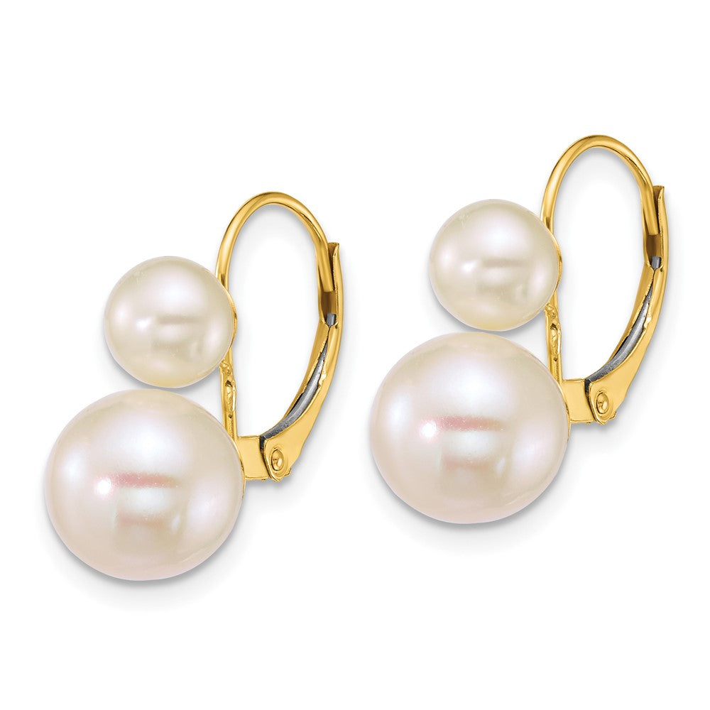 14k 6-9mm Round White Freshwater Cultured 2 Pearl Earrings