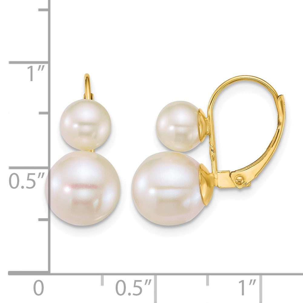 14k 6-9mm Round White Freshwater Cultured 2 Pearl Earrings