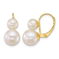 14k 6-9mm Round White Freshwater Cultured 2 Pearl Earrings