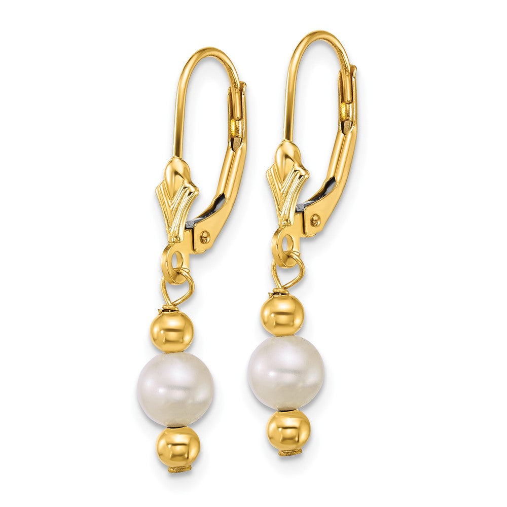 14k 5-6mm Round White Freshwater Cultured Pearl Dangle Earrings