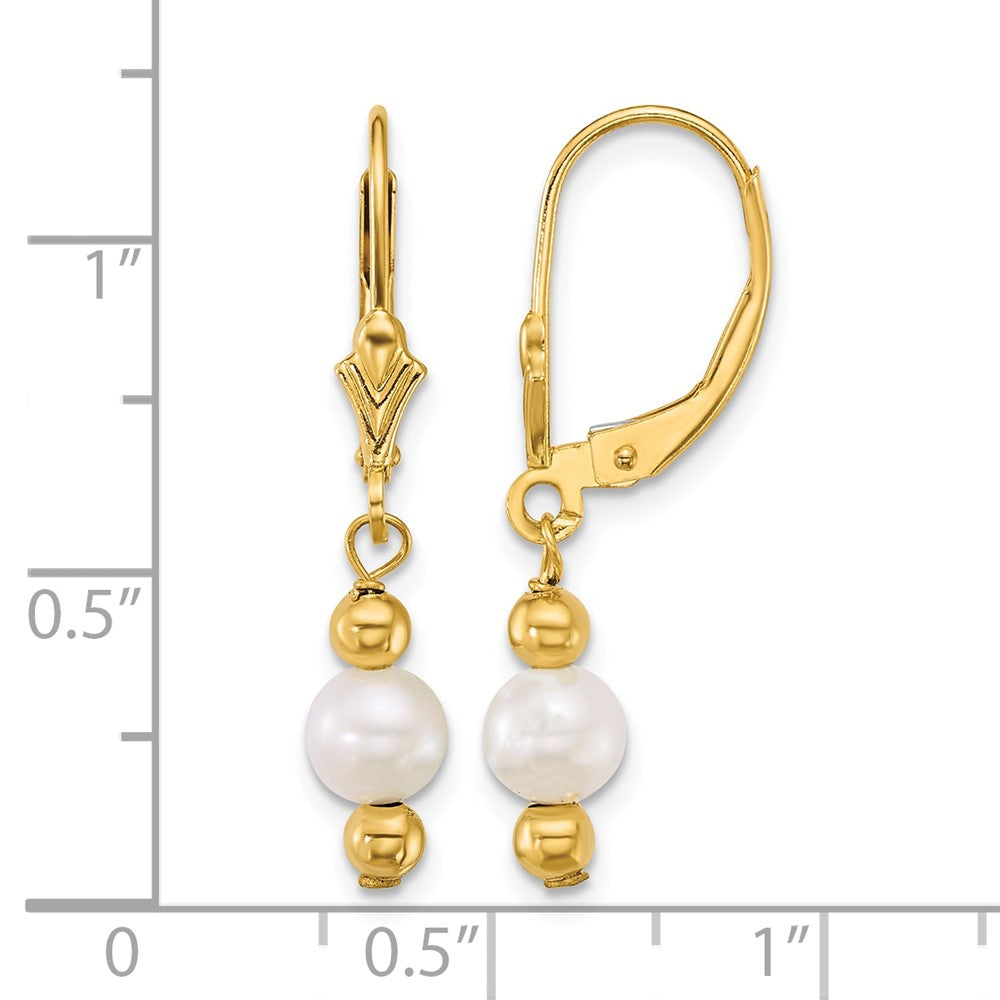 14k 5-6mm Round White Freshwater Cultured Pearl Dangle Earrings