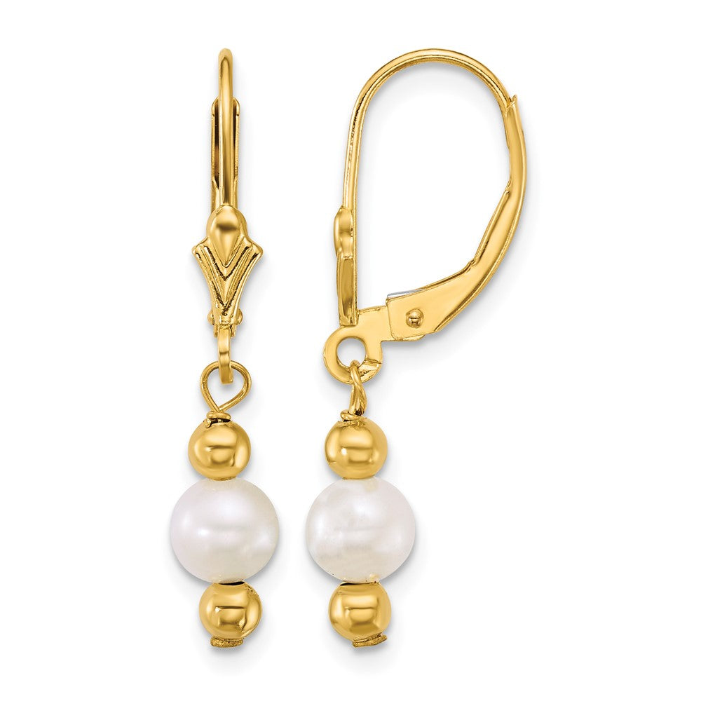 14k 5-6mm Round White Freshwater Cultured Pearl Dangle Earrings