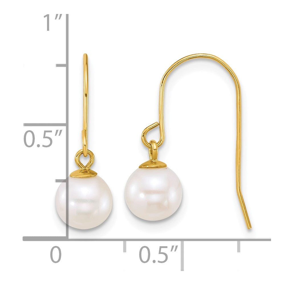 14k 6-7mm Round White Freshwater Culture Pearl Dangle Earrings