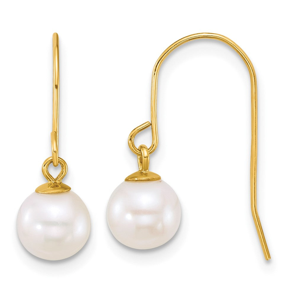 14k 6-7mm Round White Freshwater Culture Pearl Dangle Earrings