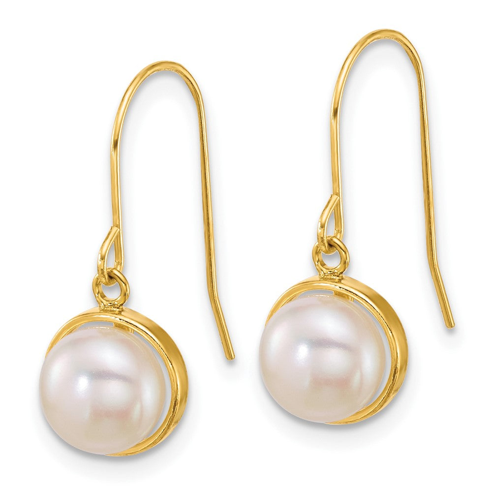 14k 6-7mm Button White Freshwater Cultured Pearl Dangle Earrings