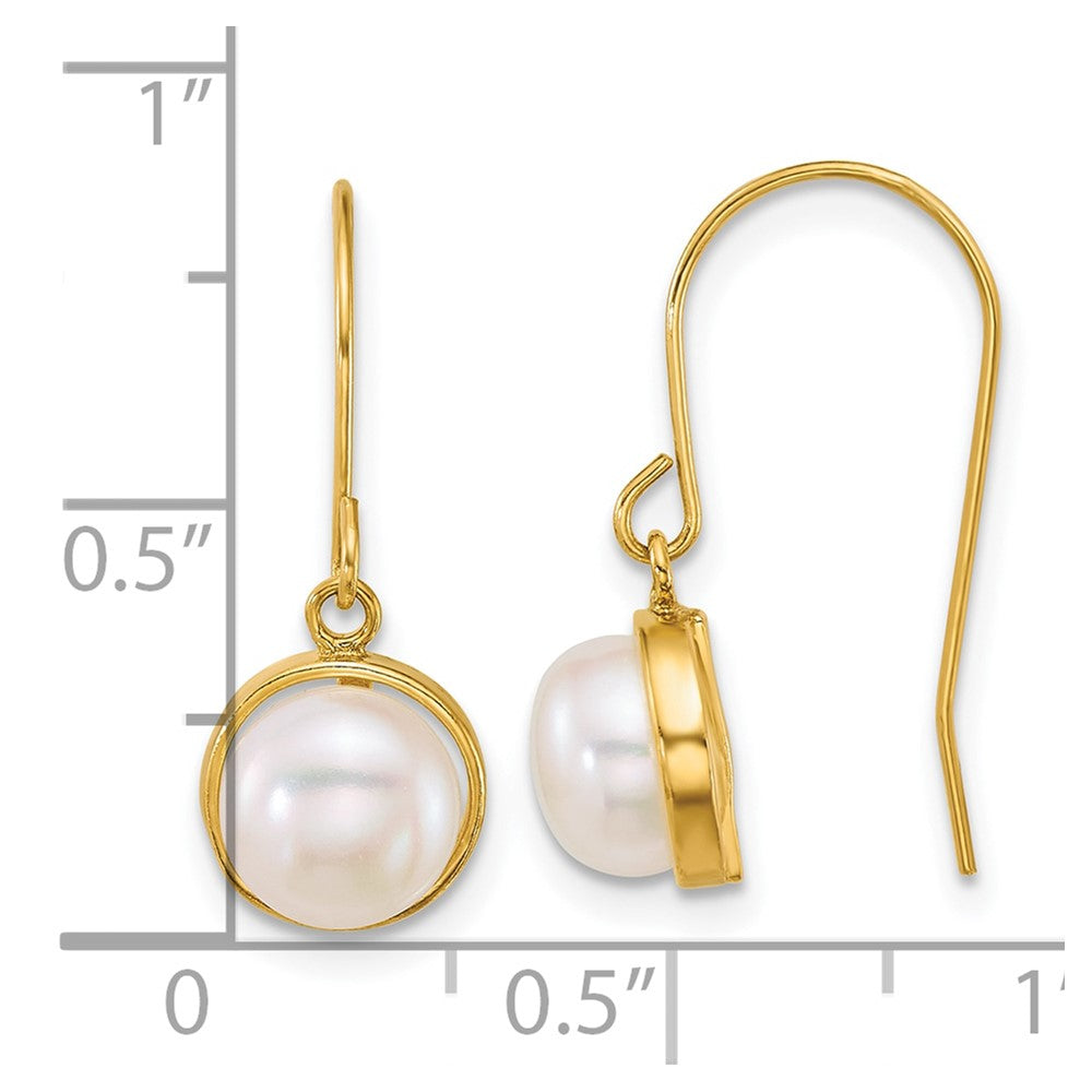 14k 6-7mm Button White Freshwater Cultured Pearl Dangle Earrings