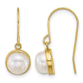 14k 6-7mm Button White Freshwater Cultured Pearl Dangle Earrings