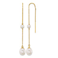 14k Near-Round/Teardrop White Freshwater Cultured Pearl Threader Earrings