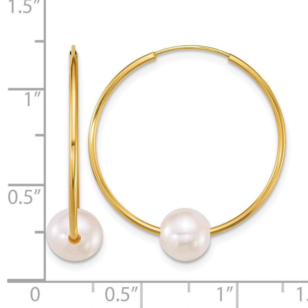 14k 6-7mm Semi-Round Freshwater Cultured Pearl Hoop Earrings