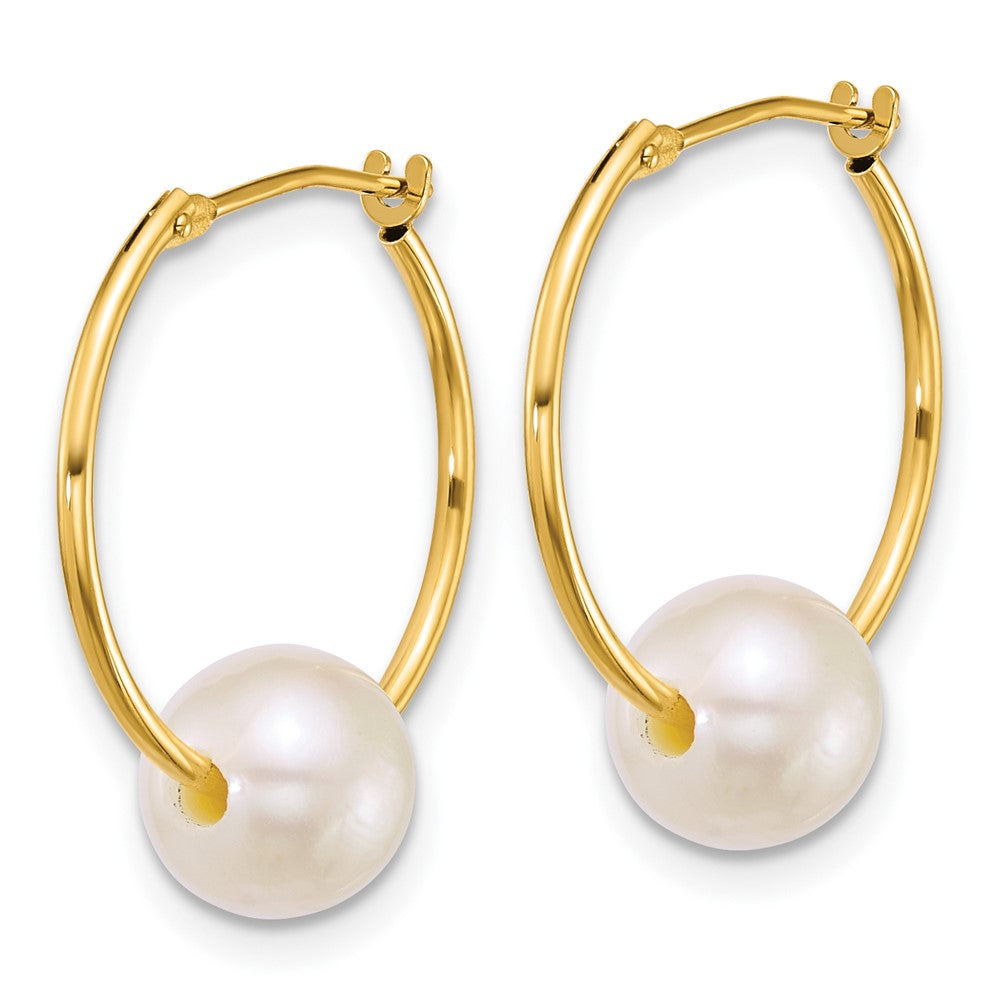 14k 7-8mm Semi-Rnd White Freshwater Cultured Pearl Hoop Earrings