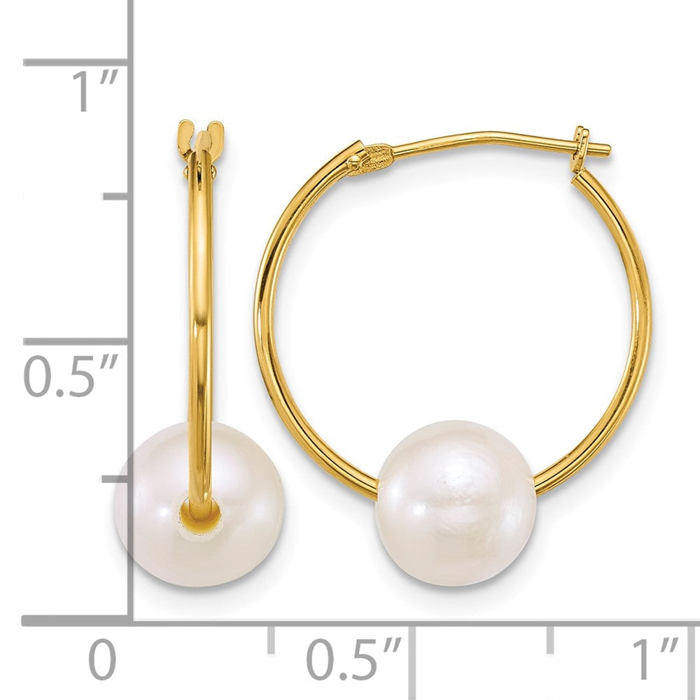 14k 7-8mm Semi-Rnd White Freshwater Cultured Pearl Hoop Earrings