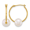 14k 7-8mm Semi-Rnd White Freshwater Cultured Pearl Hoop Earrings