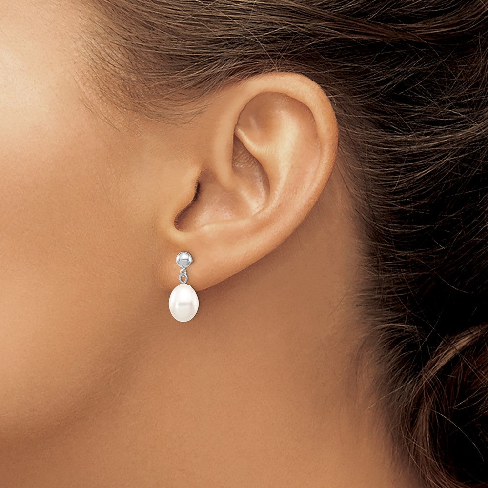 14kw 7-8mm White Rice Freshwater Cultured Pearl Post Dangle Earrings