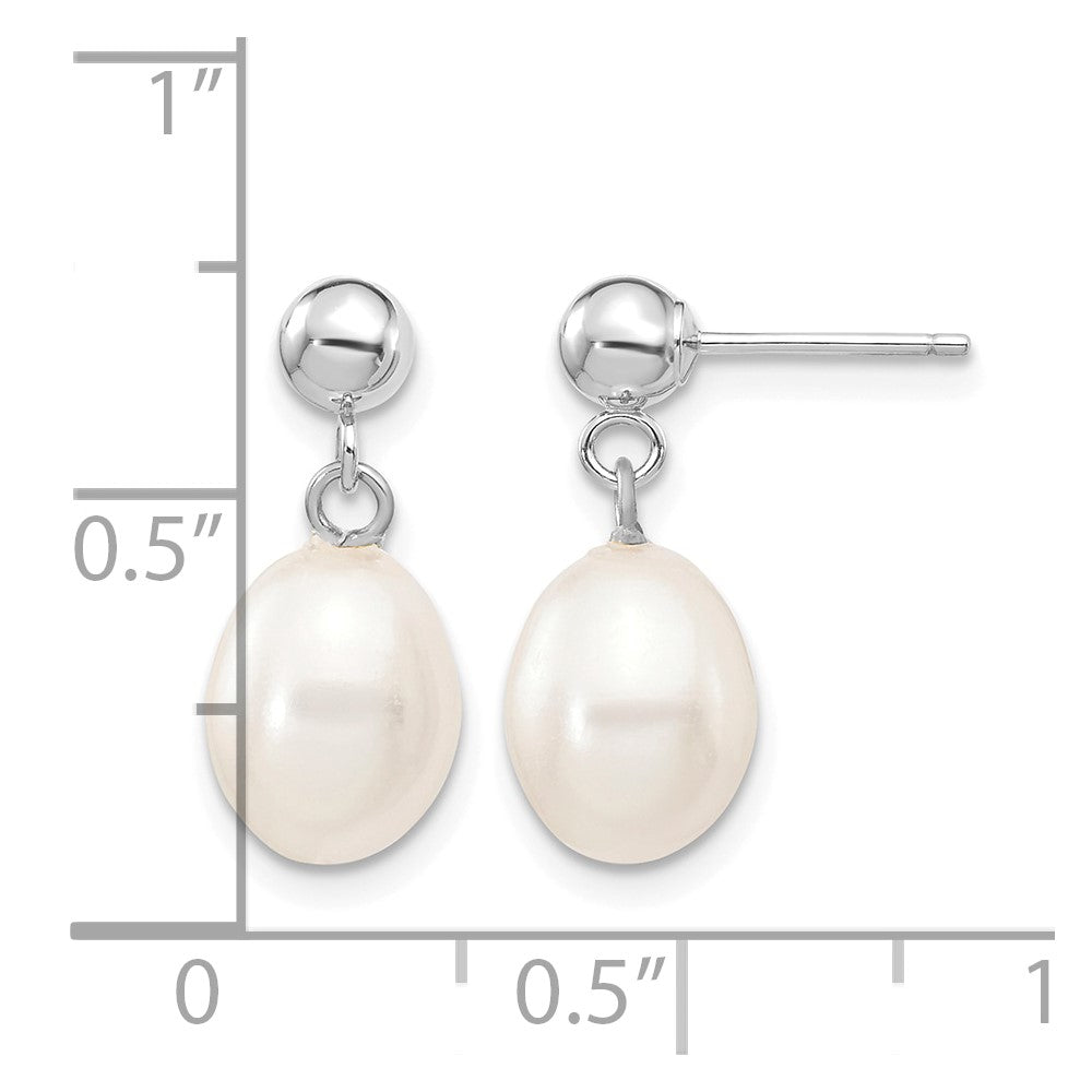 14kw 7-8mm White Rice Freshwater Cultured Pearl Post Dangle Earrings