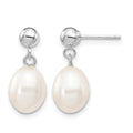 14kw 7-8mm White Rice Freshwater Cultured Pearl Post Dangle Earrings
