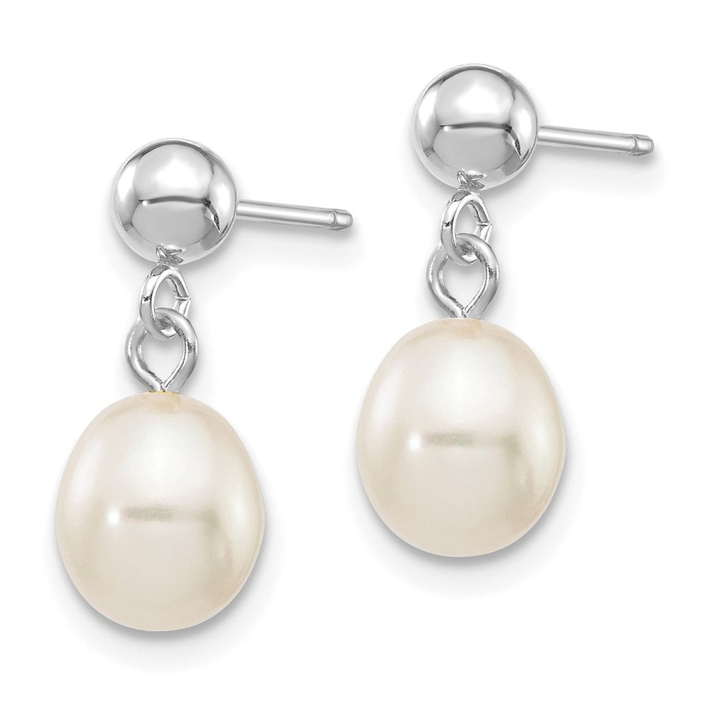 14kw 6-7mm White Rice Freshwater Cultured Pearl Post Dangle Earrings