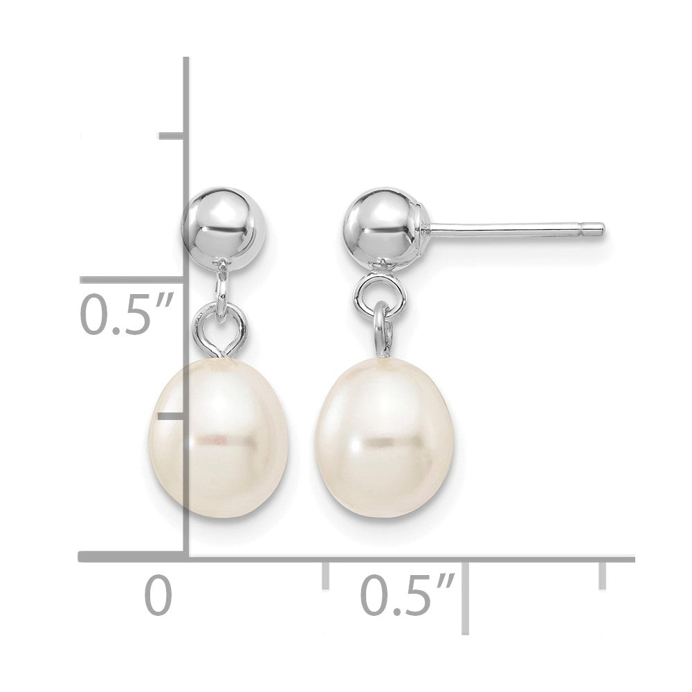 14kw 6-7mm White Rice Freshwater Cultured Pearl Post Dangle Earrings