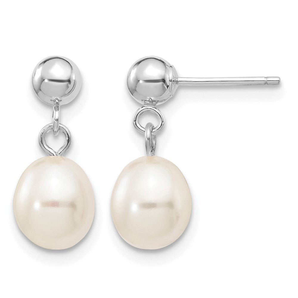 14kw 6-7mm White Rice Freshwater Cultured Pearl Post Dangle Earrings