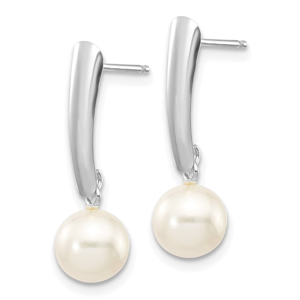 14K White Gold 6-7mm Round White FWC Pearl Post Dangle Earrings
