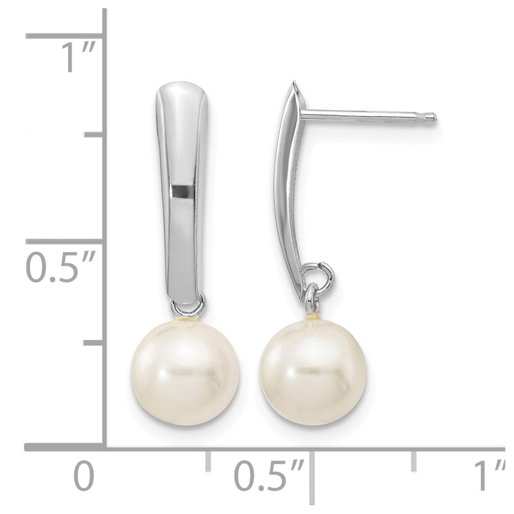 14K White Gold 6-7mm Round White FWC Pearl Post Dangle Earrings