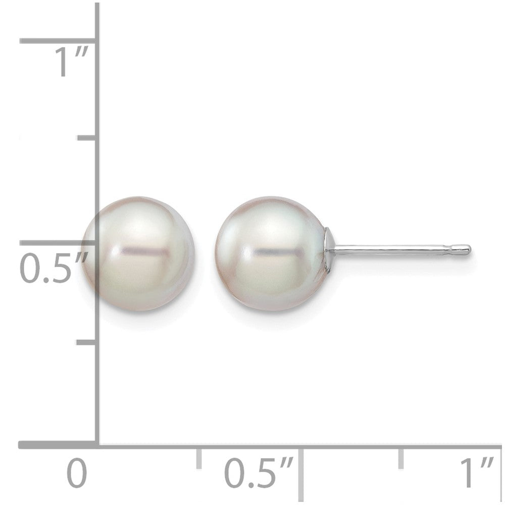 14K White Gold 7-8mm Round Grey Saltwater Akoya Cultured Pearl Earrings