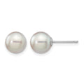 14K White Gold 7-8mm Round Grey Saltwater Akoya Cultured Pearl Earrings