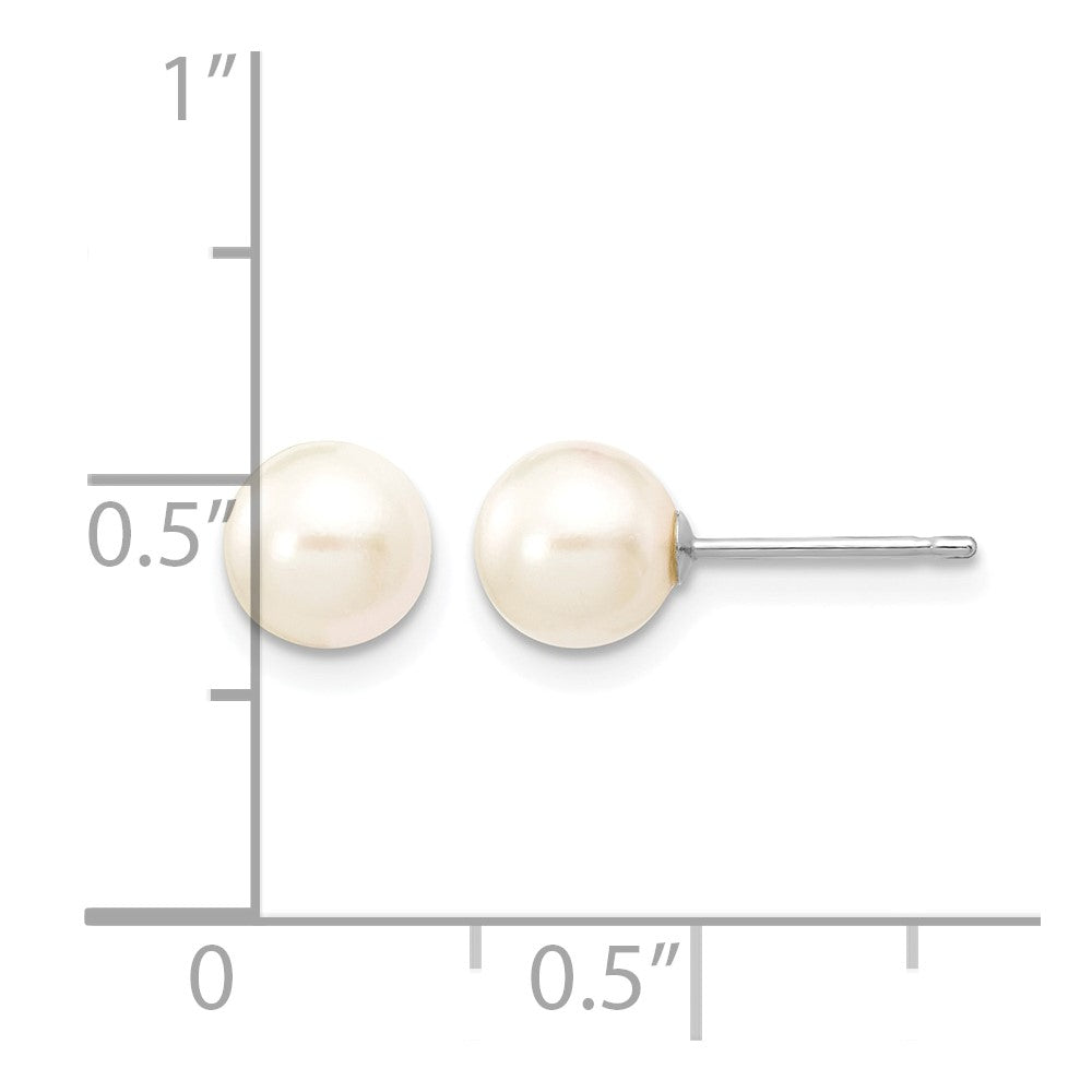 14K White Gold 6-7mm Round White Saltwater Akoya Cultured Pearl Earrings