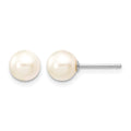 14K White Gold 6-7mm Round White Saltwater Akoya Cultured Pearl Earrings
