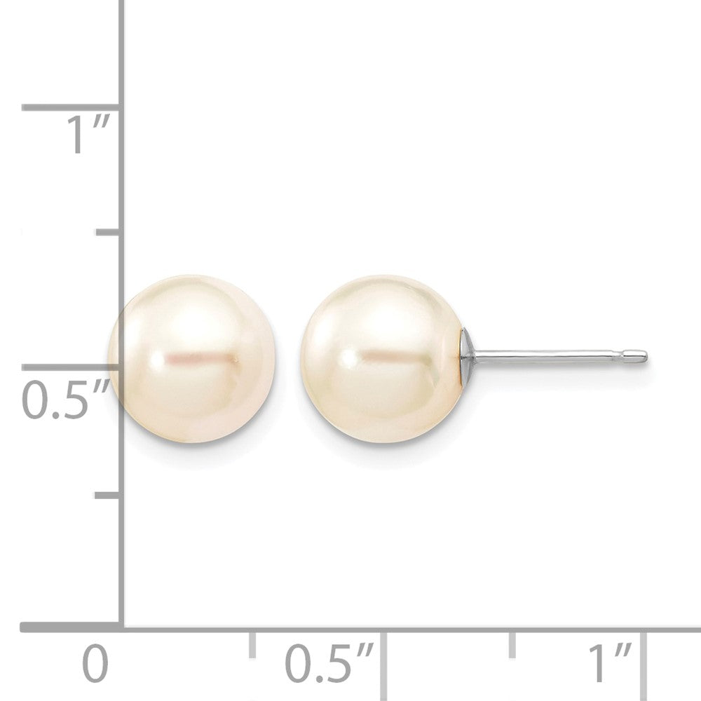 14K White Gold 8-9mm Round White Saltwater Akoya Cultured Pearl Earrings