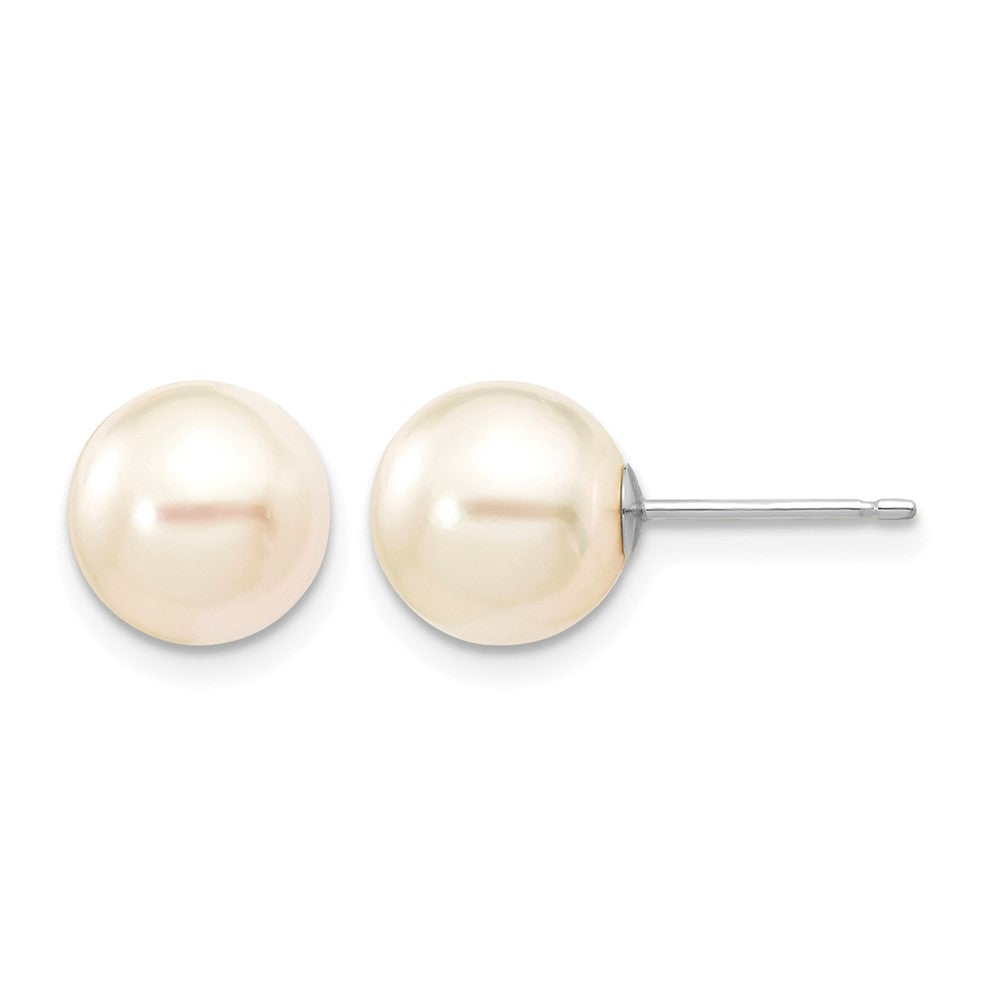 14K White Gold 8-9mm Round White Saltwater Akoya Cultured Pearl Earrings