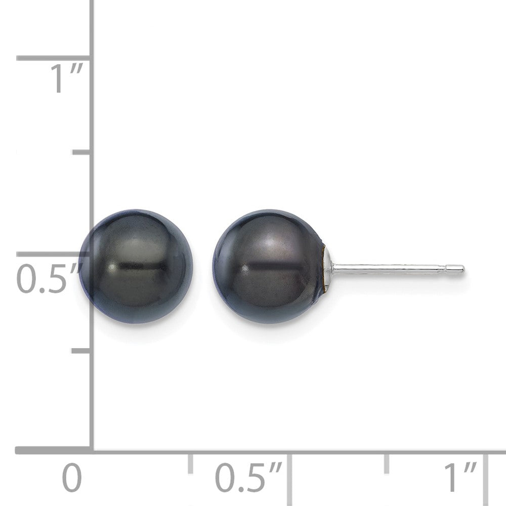 14K White Gold 7-8mm Round Black Saltwater Akoya Cultured Pearl Earrings