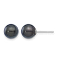 14K White Gold 7-8mm Round Black Saltwater Akoya Cultured Pearl Earrings