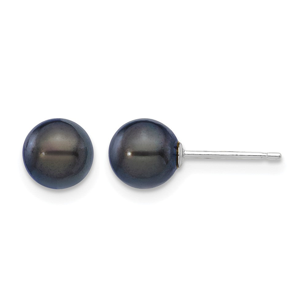 14K White Gold 6-7mm Round Black Saltwater Akoya Cultured Pearl Earrings