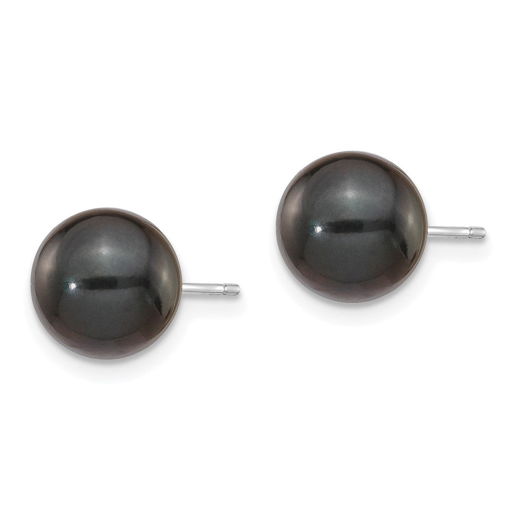 14K White Gold 8-9mm Round Black Saltwater Akoya Cultured Pearl Earrings