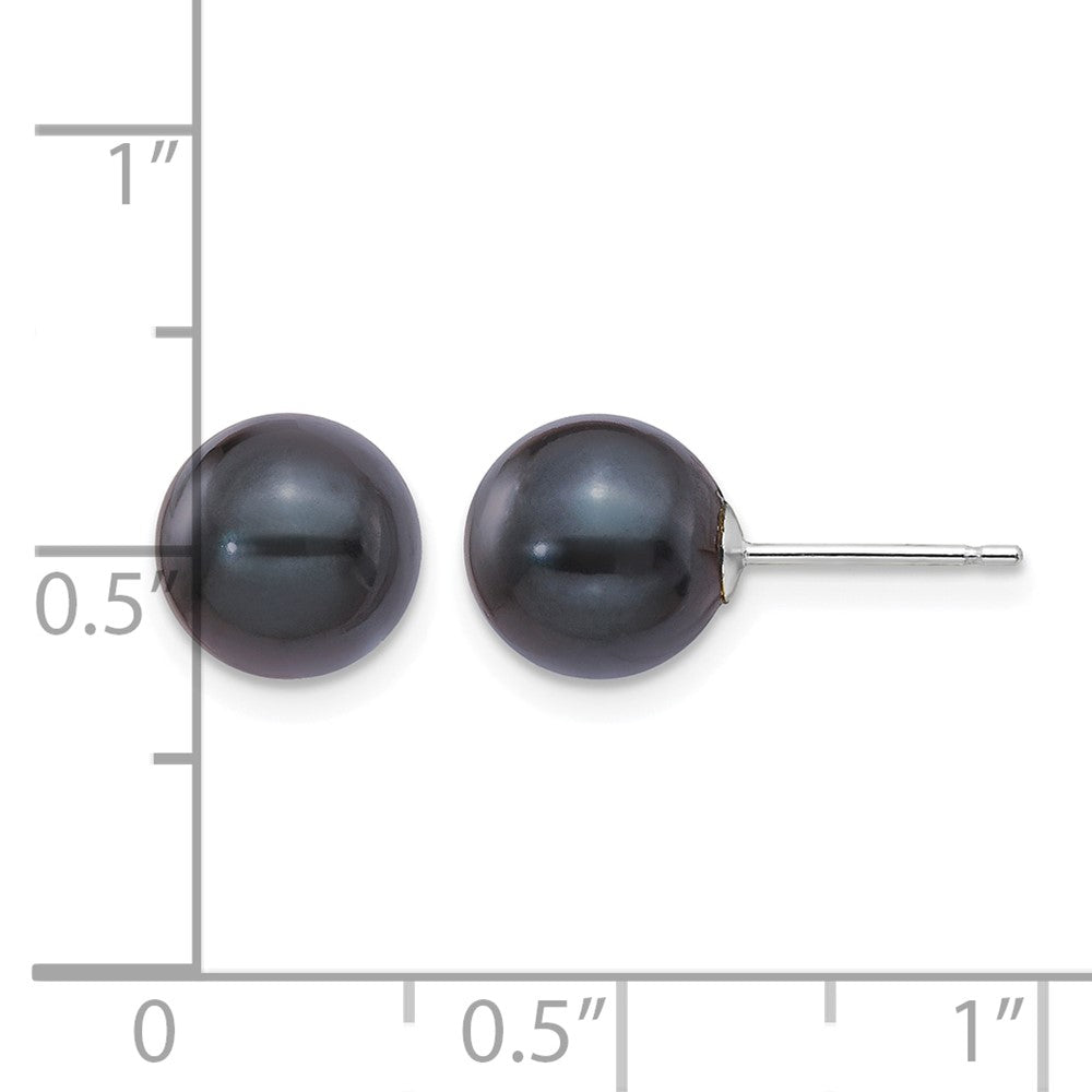 14K White Gold 8-9mm Round Black Saltwater Akoya Cultured Pearl Earrings