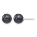 14K White Gold 8-9mm Round Black Saltwater Akoya Cultured Pearl Earrings