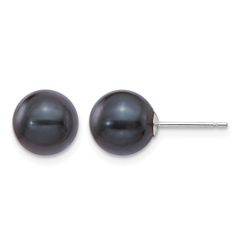 14K White Gold 8-9mm Round Black Saltwater Akoya Cultured Pearl Earrings