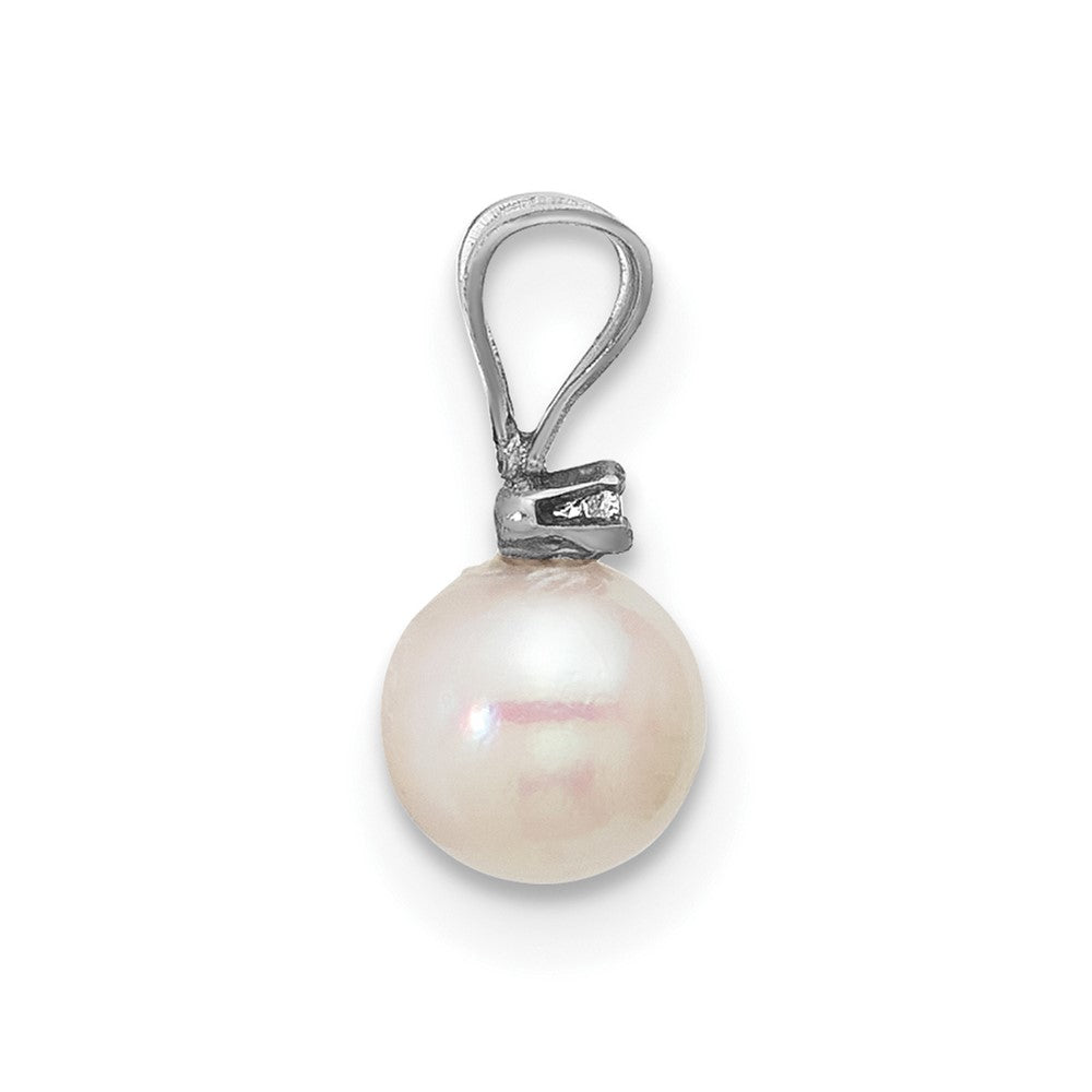 14kw 5-6mm White Round Saltwater Akoya Cultured Pearl Diamond Pendant