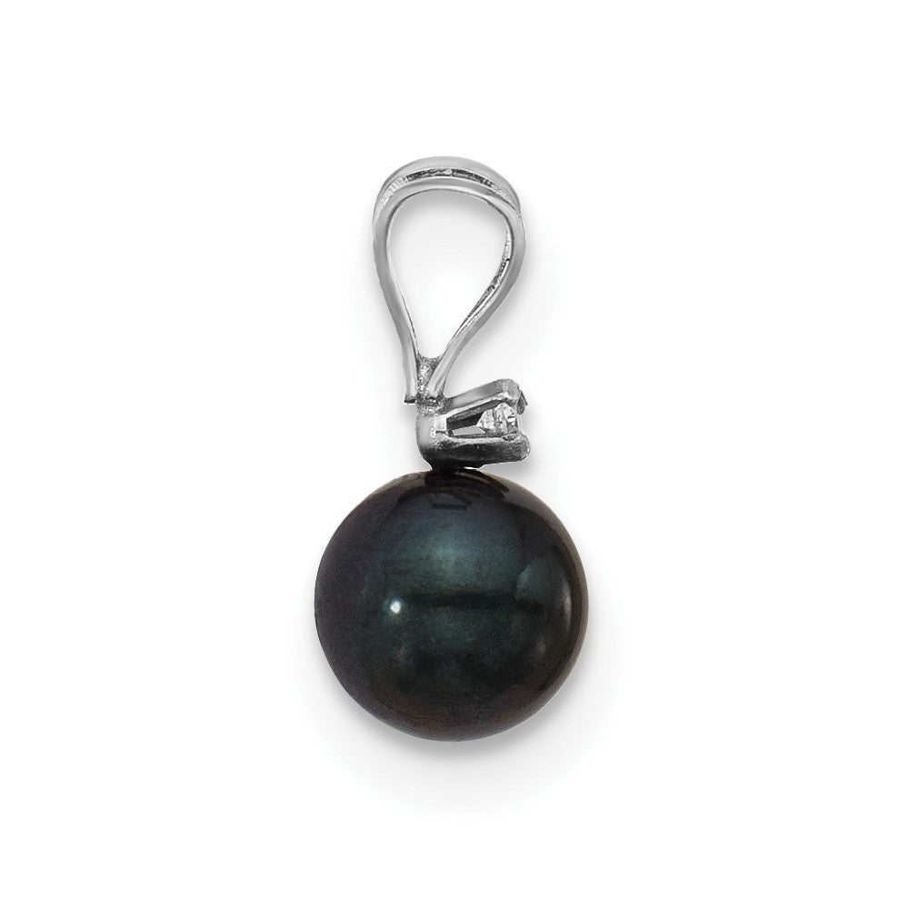 14kw 5-6mm Black Round Saltwater Akoya Cultured Pearl Diamond Pendant