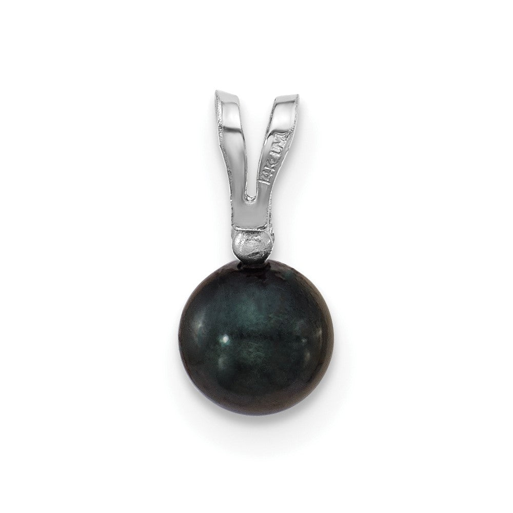 14kw 5-6mm Black Round Saltwater Akoya Cultured Pearl Diamond Pendant