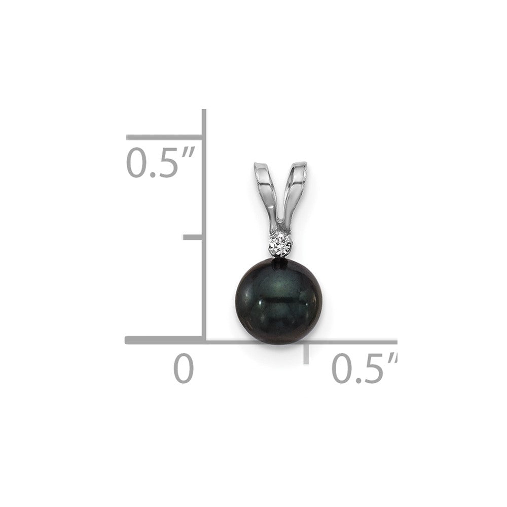 14kw 5-6mm Black Round Saltwater Akoya Cultured Pearl Diamond Pendant