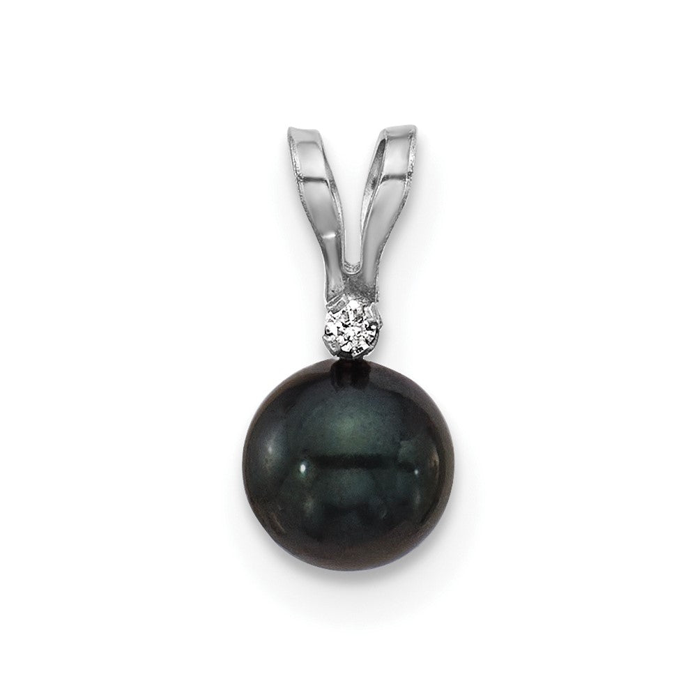 14kw 5-6mm Black Round Saltwater Akoya Cultured Pearl Diamond Pendant